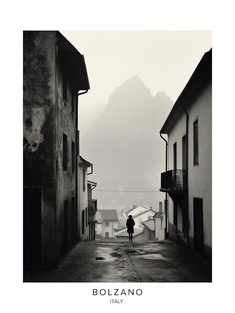Poster Of Bolzano, Italy, Black And White Analogue Photography 1