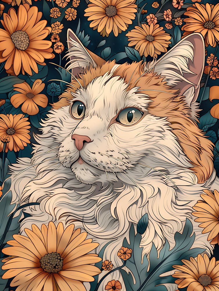 Cat In Flowers 1