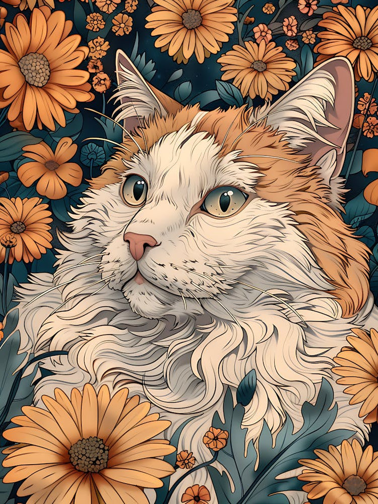 Cat In Flowers 1