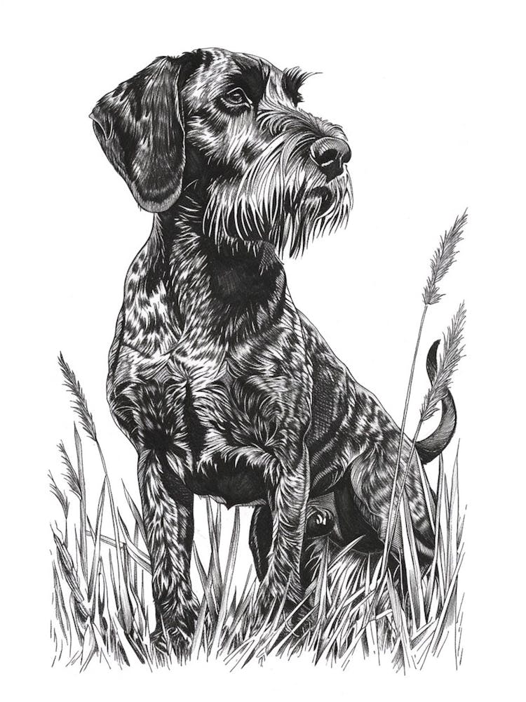 German Wirehaired Dog Line Sketch 1