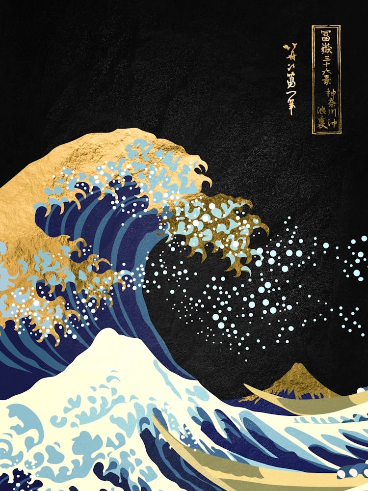 Golden Great Wave off Kanagawa — Japanese golden poster, travel poster, aesthetic poster, landscape poster, art print