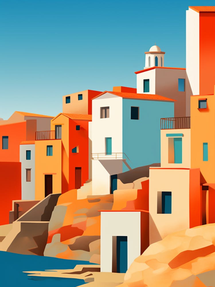 Abstract Illustration Of Spiaggia Di Tuerredda Sardinia Italy Orange Hues 1
