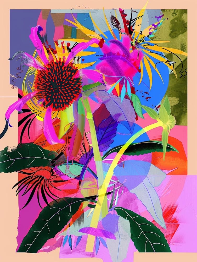Bee Balm 2 Neon Flower Collage