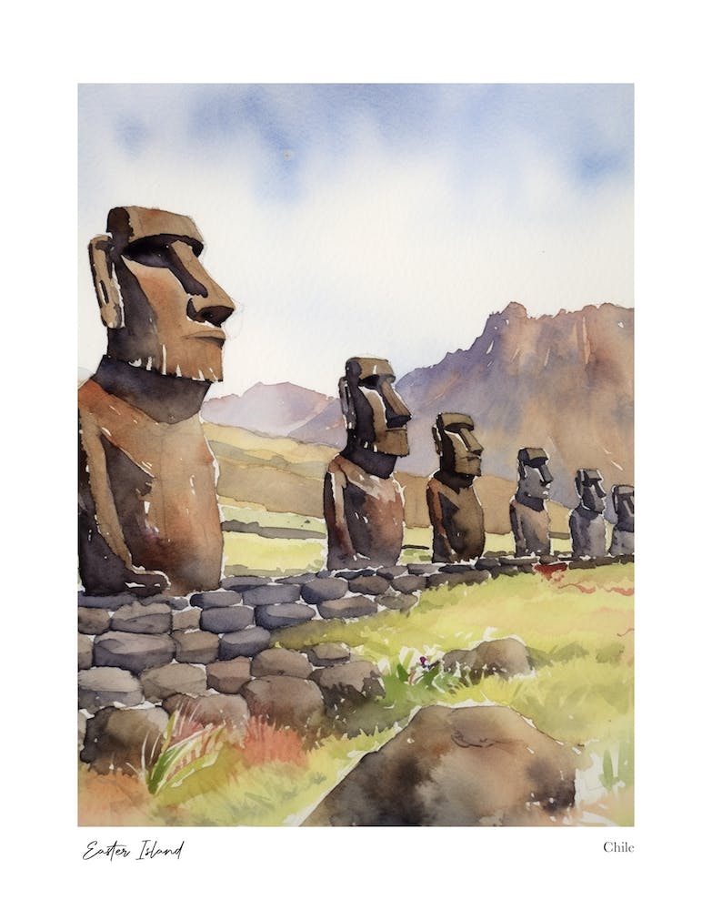 Easter Island Chile 4 Watercolour Travel Poster