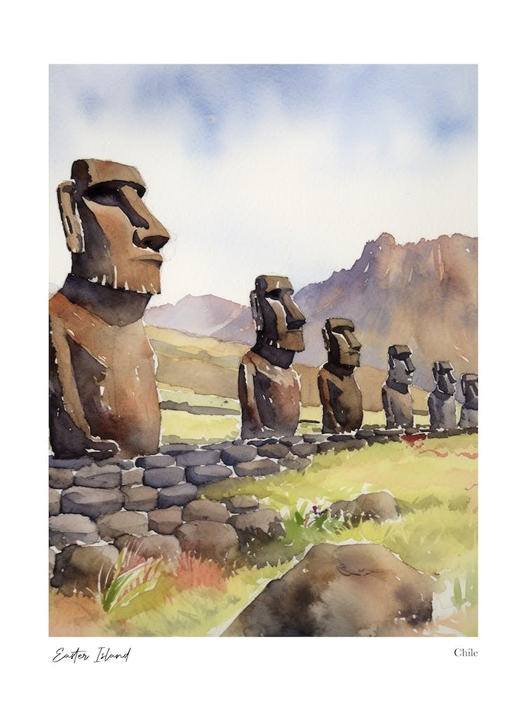 Easter Island Chile 4 Watercolour Travel Poster