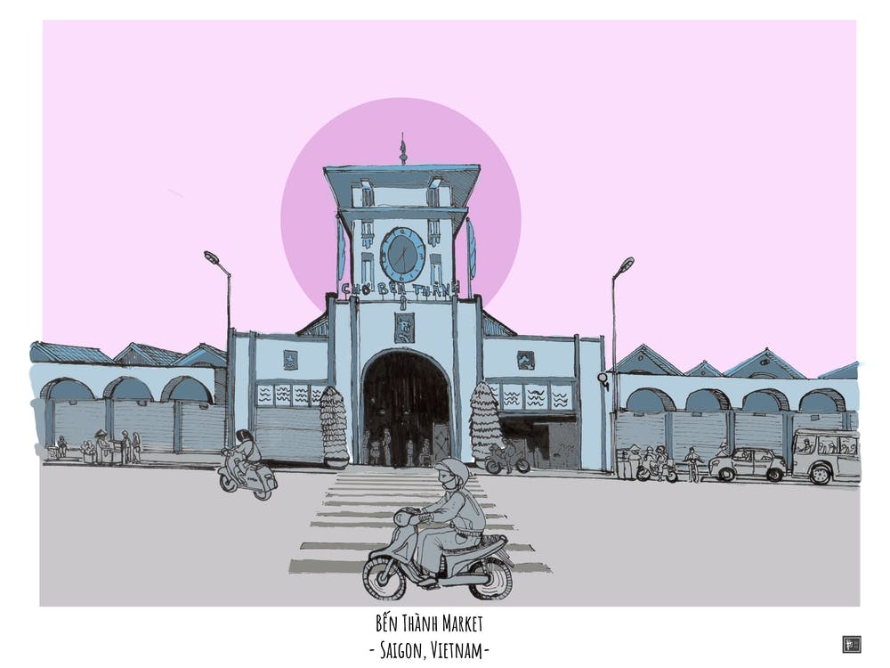 Ben Thanh Market Saigon Vietnam Digital Illustration