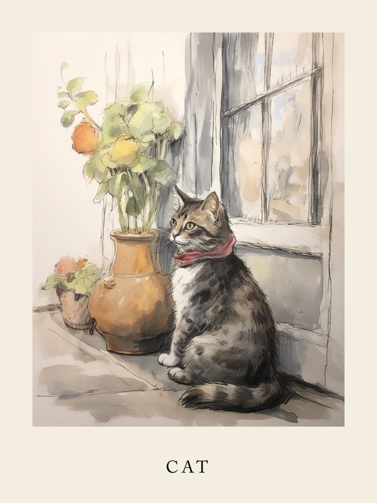 Beatrix Potter Inspired  Animal Watercolour Cat 4