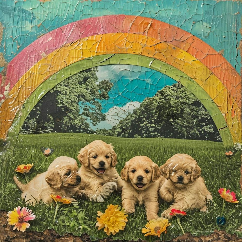 Golden Retriever Puppies In The Meadow