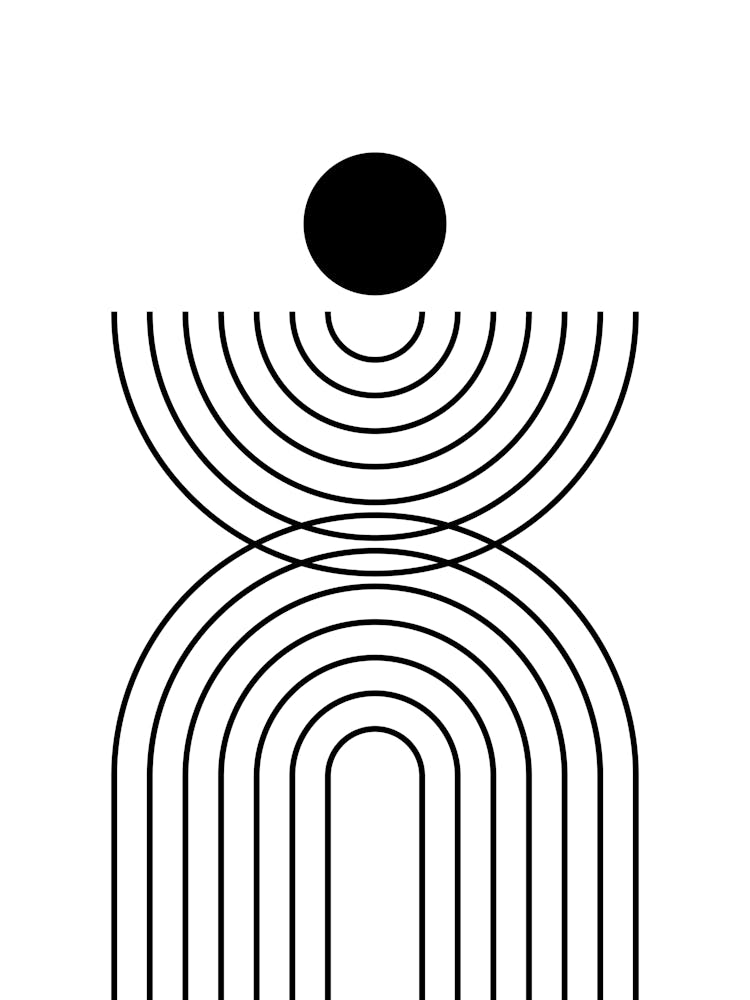 Midcentury Modern Rainbow Arch Sun Abstract A5 In Black White Monochrome 01