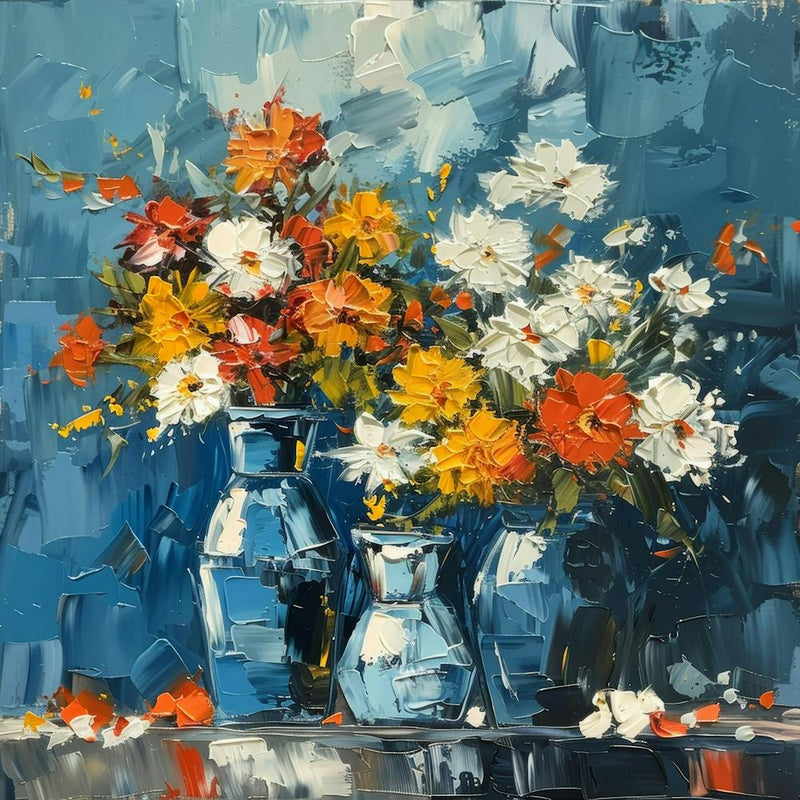 Flowers In Blue Vases