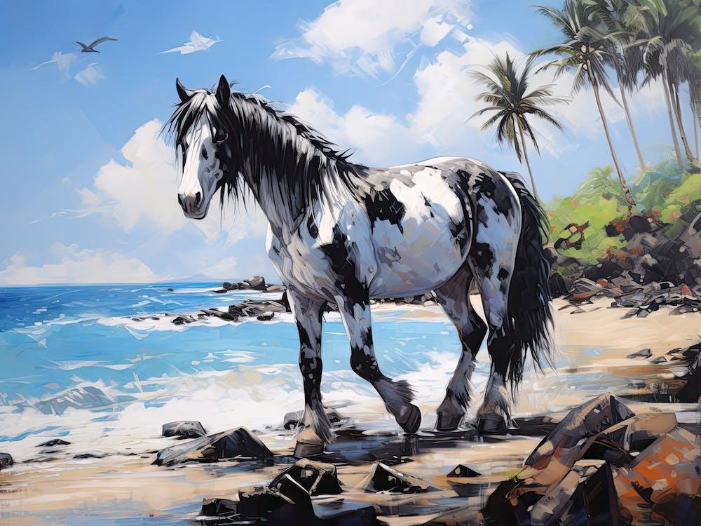 A Horse Oil Painting In Maui Beaches Hawaii, Usa, Landscape 3