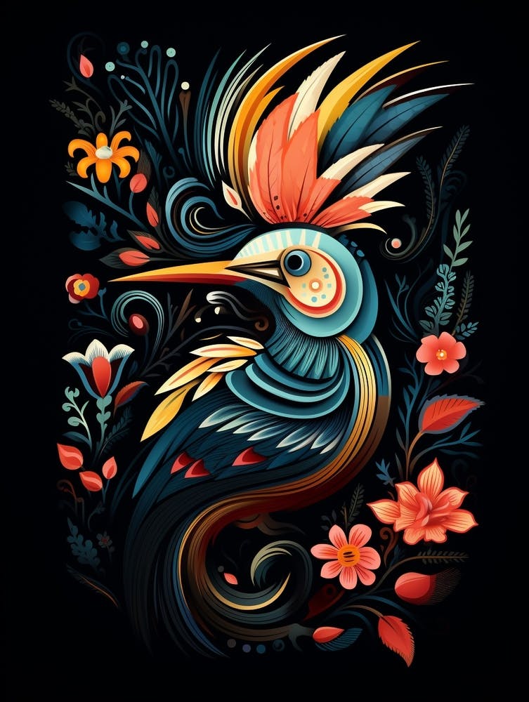 Folk-Vogel-Illustration Wiedehopf 2