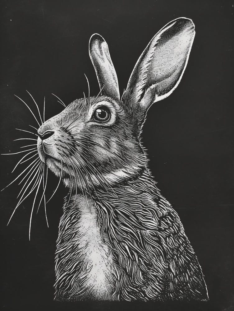 Florida White Blockprint Rabbit Illustration 5