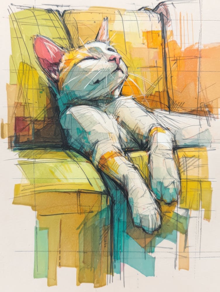 Watercolor Cat On The Couch 28