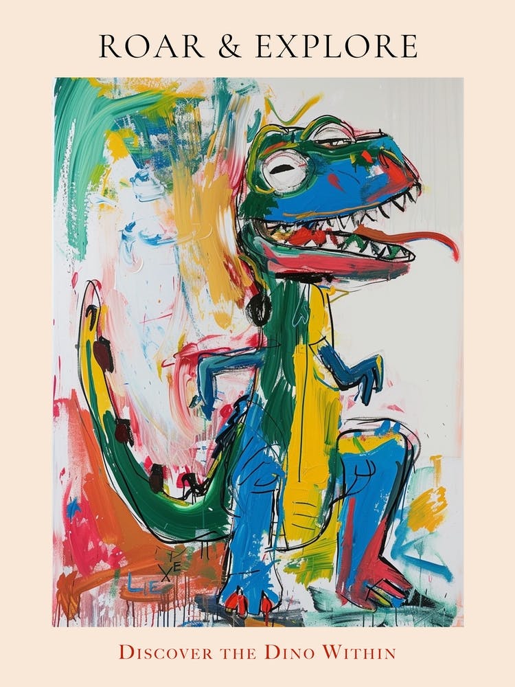 Naive Style Messy Brushstroke Dinosaur Poster