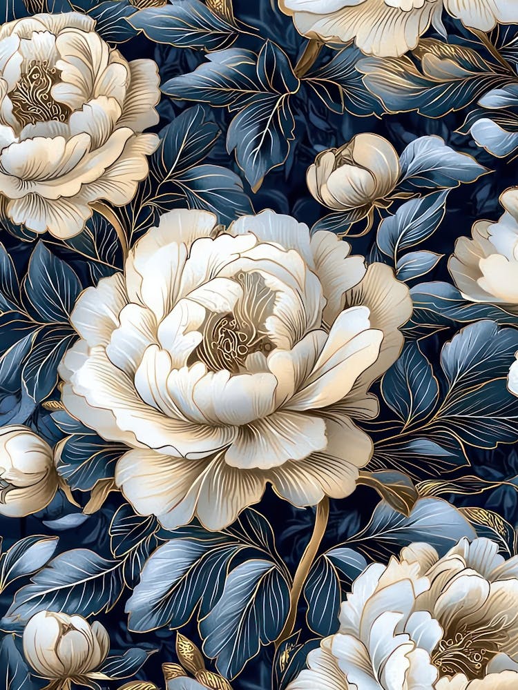 William Morris Prints Blue Flowers William Morris Exhibition Print Navy Blue Gold Poster Vintage Full