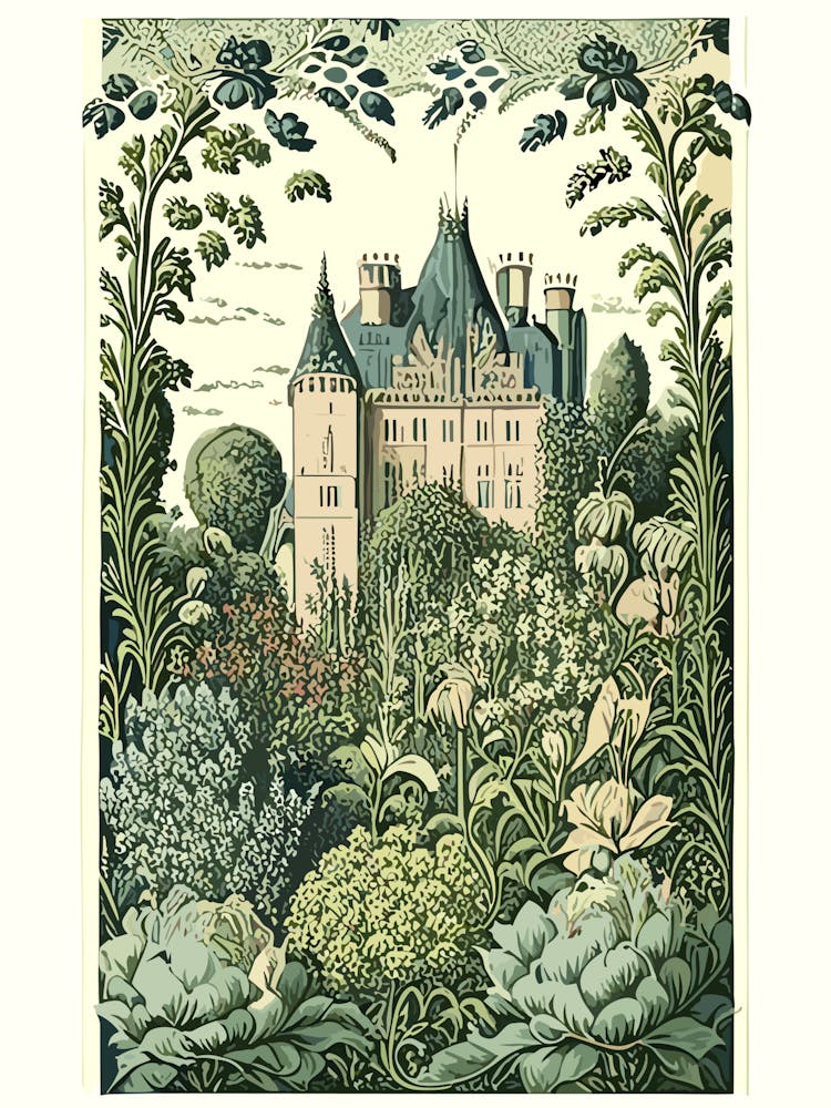 Château De Villandry Gardens, France Vintage Botanical