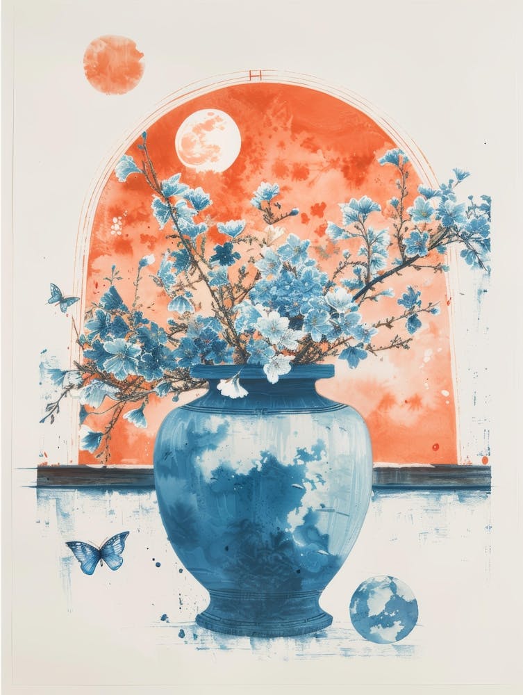 Blue Vase With Flowers