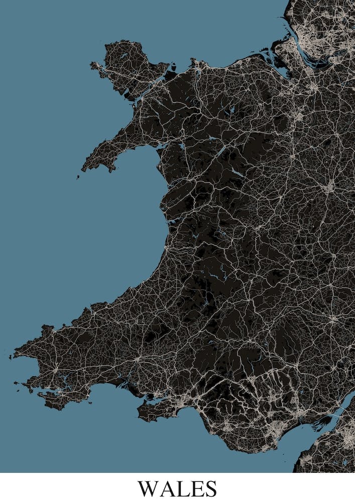 Wales Black Blue Map
