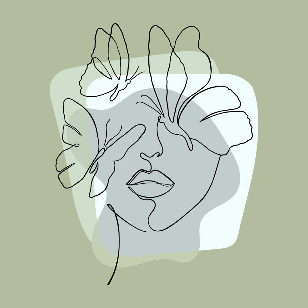 Woman Butterflies Line Art Minimalist Art Painting
