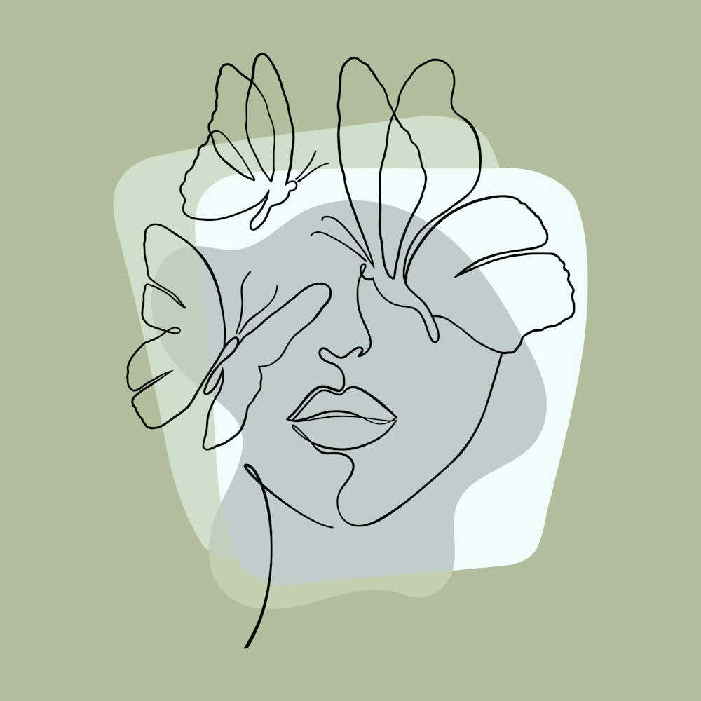 Woman Butterflies Line Art Minimalist Art Painting