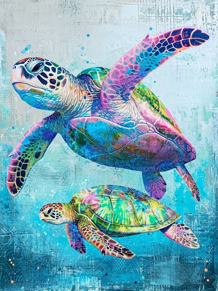 Pink & Green Textured Sea Turtle Painting