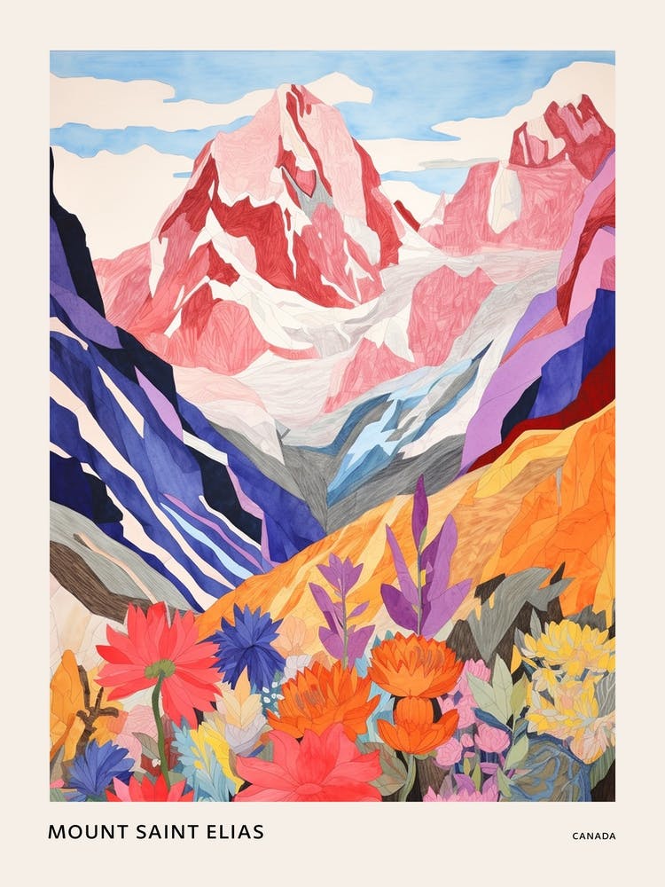 Mount Saint Elias Canada 3 Colourful Mountain Illustration Poster