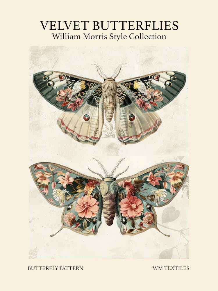 Velvet Butterflies Collection Butterfly Pattern William Morris Style 5