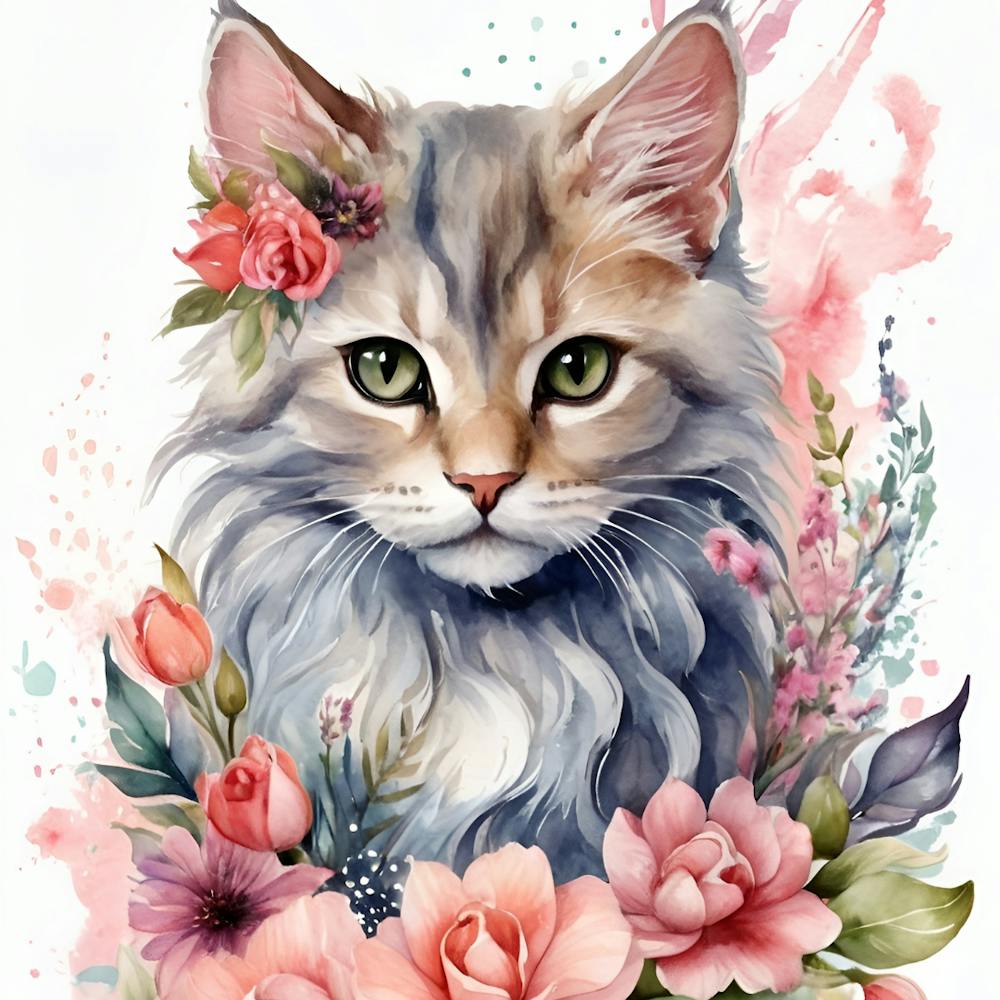 Chat avec des Fleurs