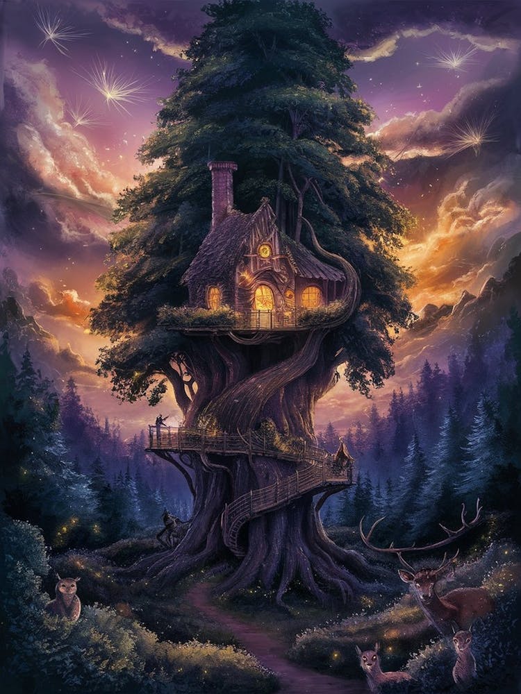 Tree House At Night