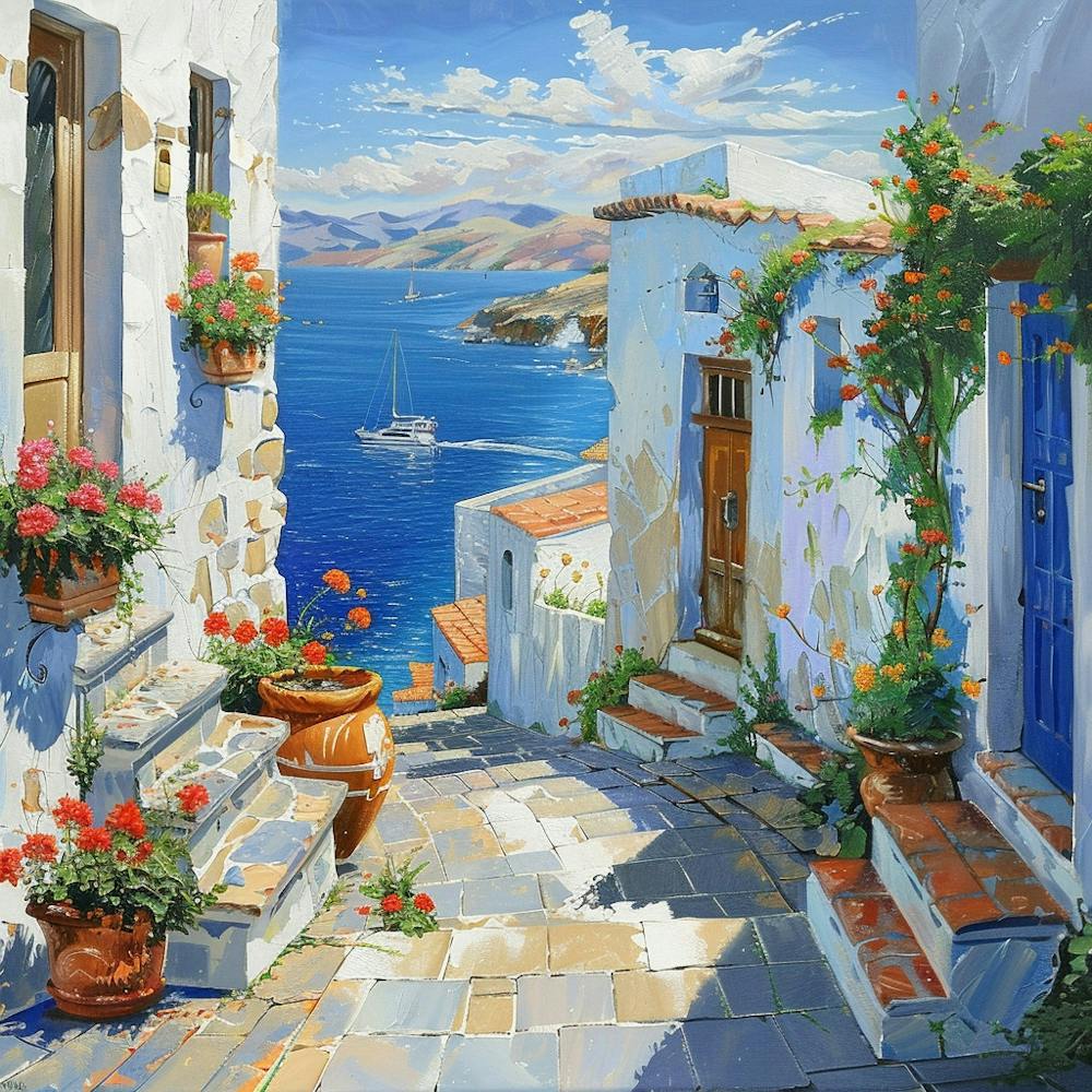 Greece VIllage Oil Painting