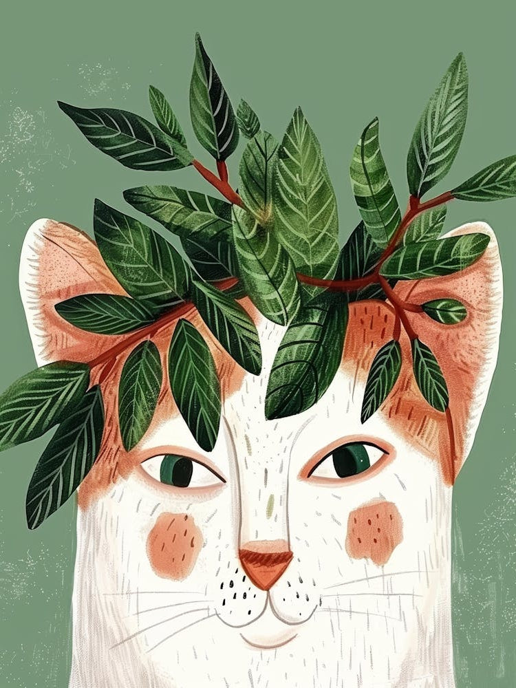 Cat With Leaves On Its Head