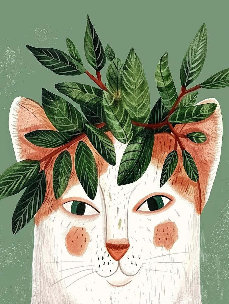 Cat With Leaves On Its Head