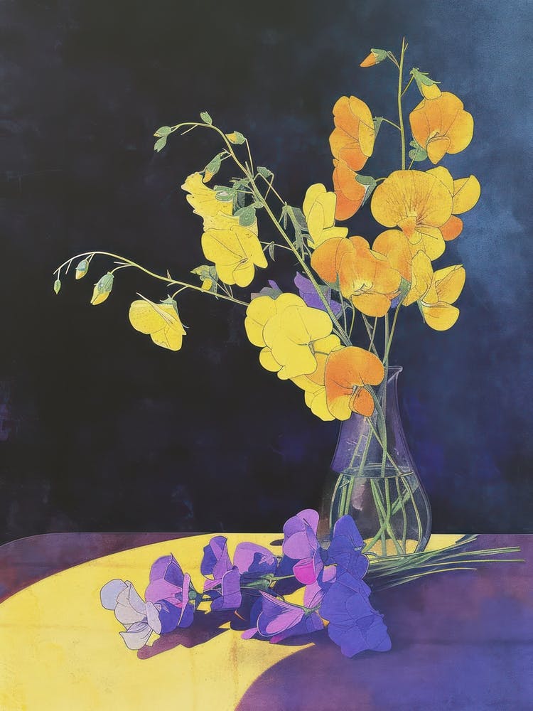 Sweet Pea Flowers On A Table   Contemporary Illustration 4