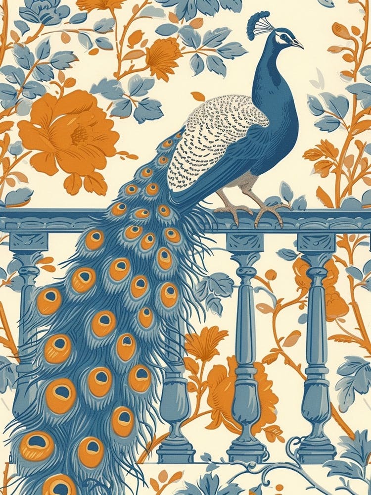 Floral Wallpaper Style Of A Peacock On The Balcony 2