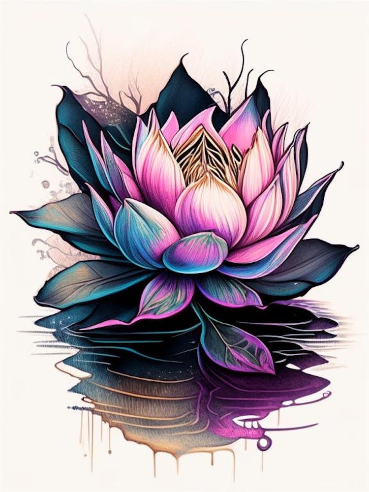 Blooming Lotus Flower In Lake Graffiti 4