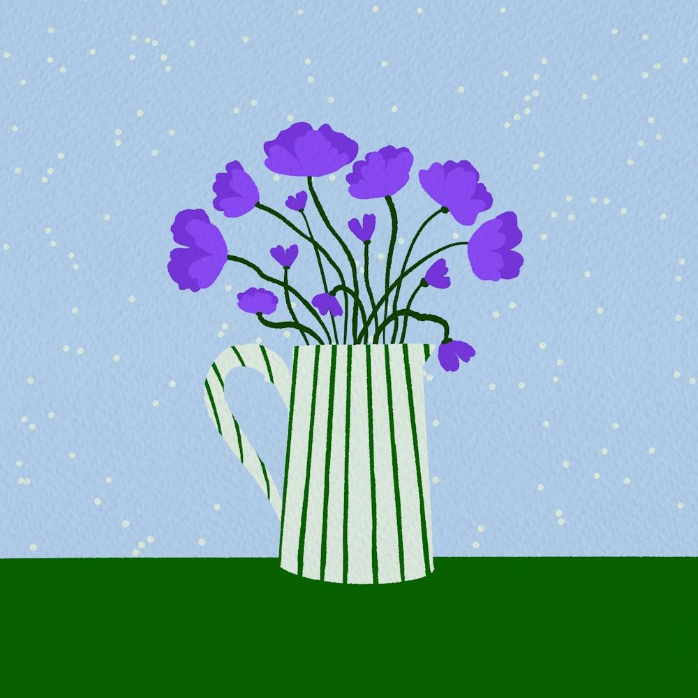 Purple poppies - blue and green