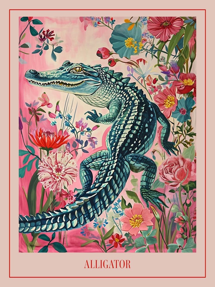 Peinture Animale Florale Alligator 3 Affiche