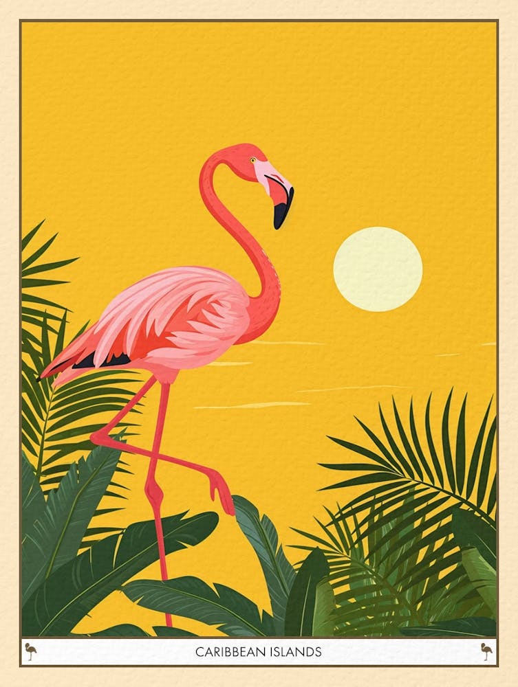 Greater Flamingo Caribbean Islands Tropical Illustration 3 Poster
