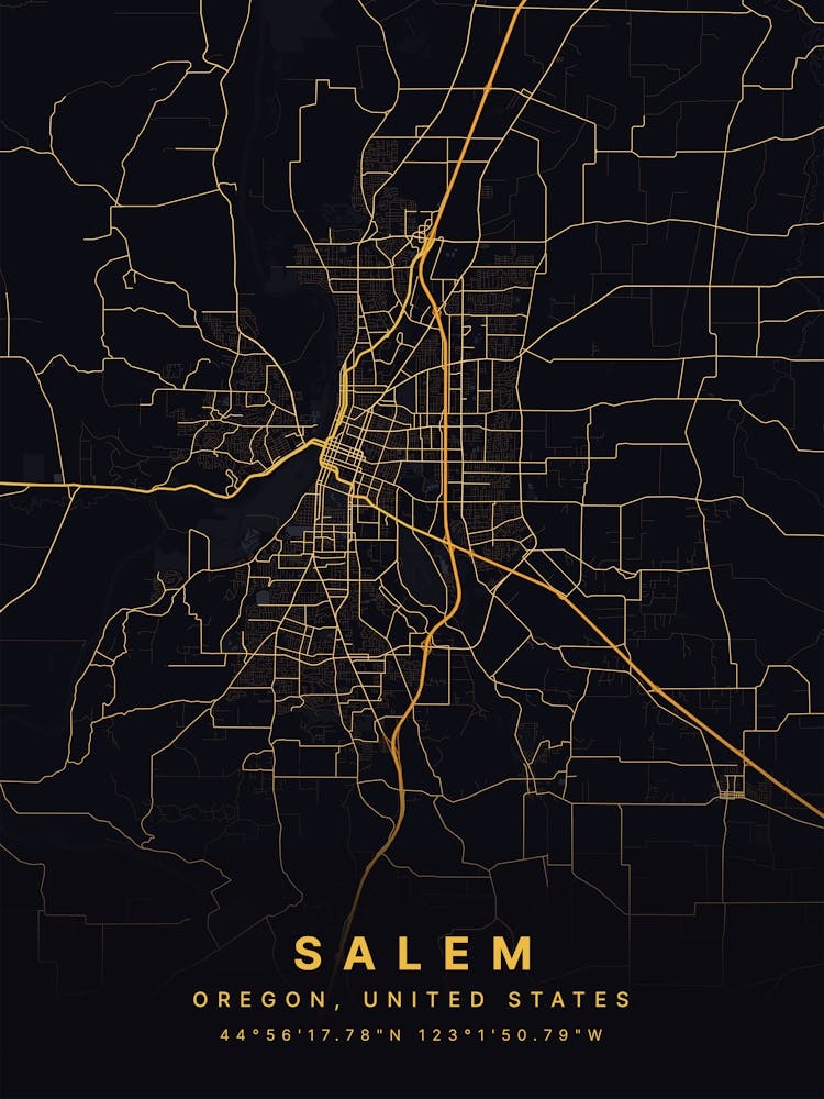 Salem Massachusetts USA Black And Gold Map
