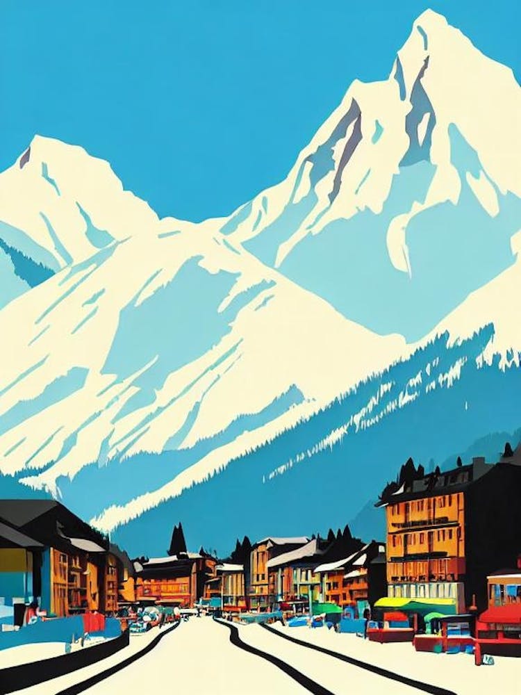 Chamonix 3, France Midcentury Vintage Skiing Poster
