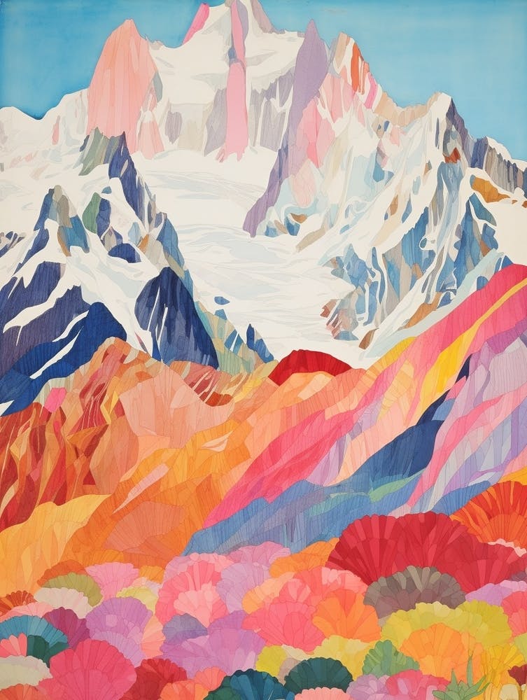 Mont Blanc France 2 Colourful Mountain Illustration