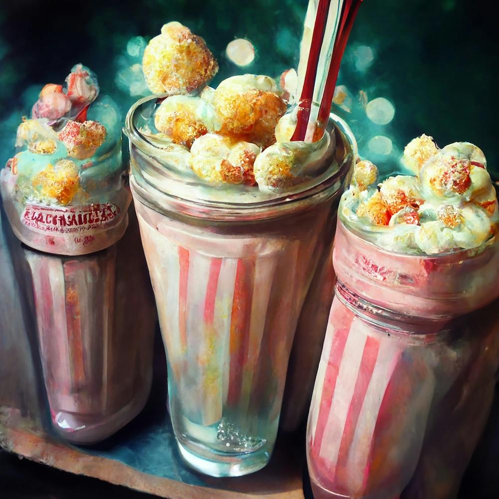 glass cups with sweet milkshake