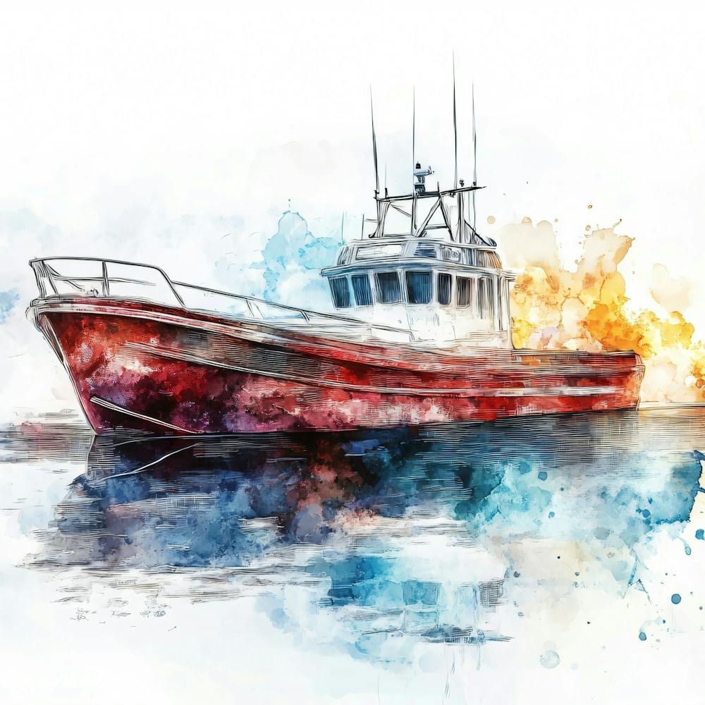 Fishing Boat Watercolor Painting