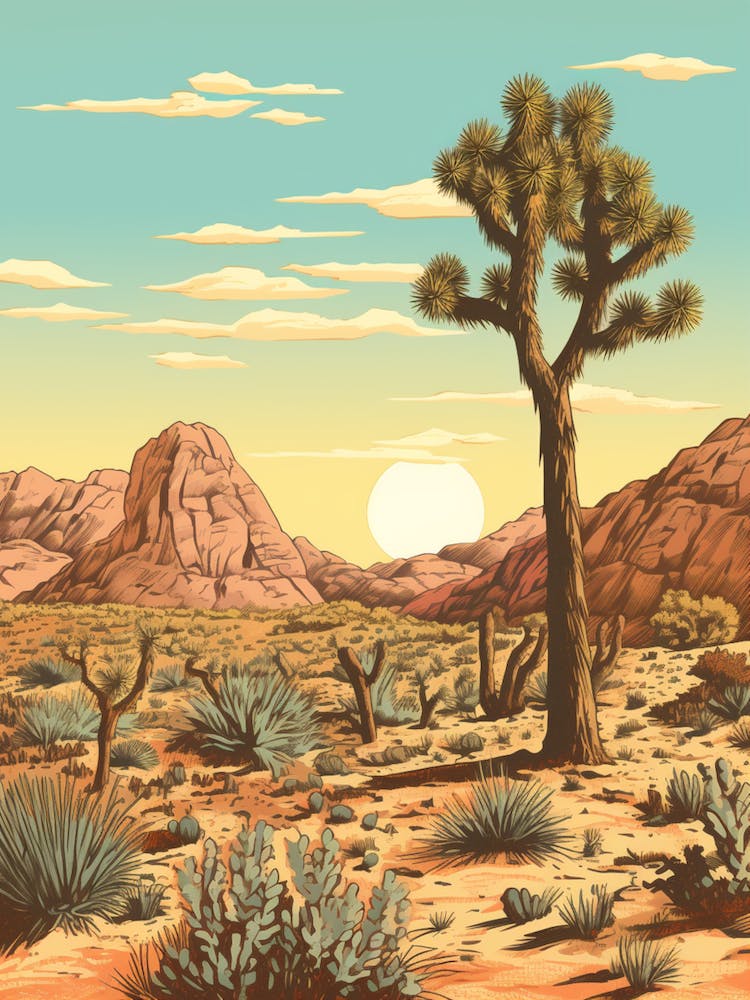 Retro Illustration Of A Joshua Trees In Mojave Desert 8