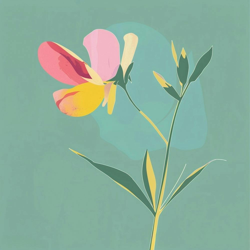 Sweet Pea 3 Square Flower Illustration