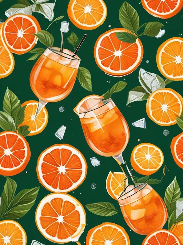 Aperol Spritz Pattern Cocktail Oranges Kitchen Art (14)