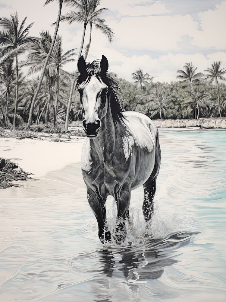 Une Peinture à l'Huile de Cheval à Tulum Beach, Mexique, Portrait 4