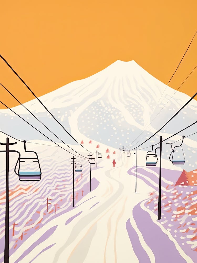 Niseko   Hokkaido, Japan, Ski Resort Pastel Colours Illustration 3
