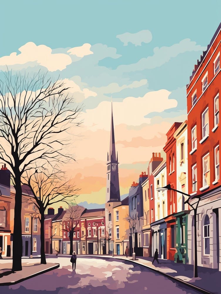 Vintage Winter Travel Illustration Dublin Ireland